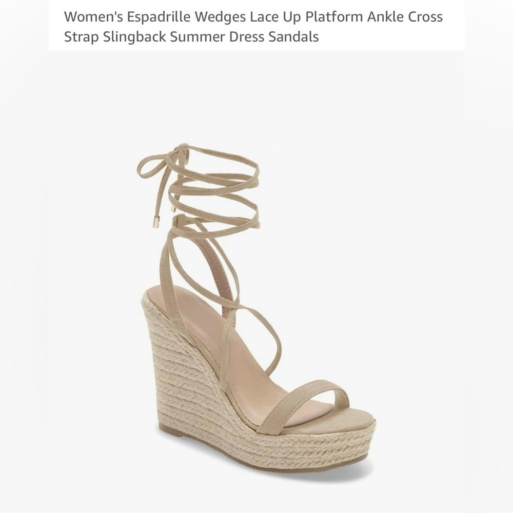 Chic Lace-Up Espadrille Wedges in Tan - size 7